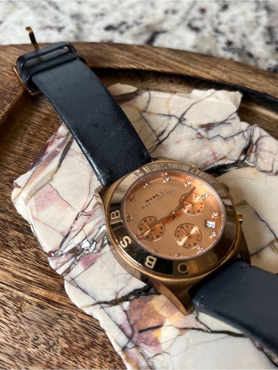 Marc By Marc Jacobs Accessories - Marc Jacobs Rose Gold-Tone Watch with Black Leather Strap